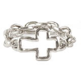 Matte Metal Linked Stretch Bracelet with Cross