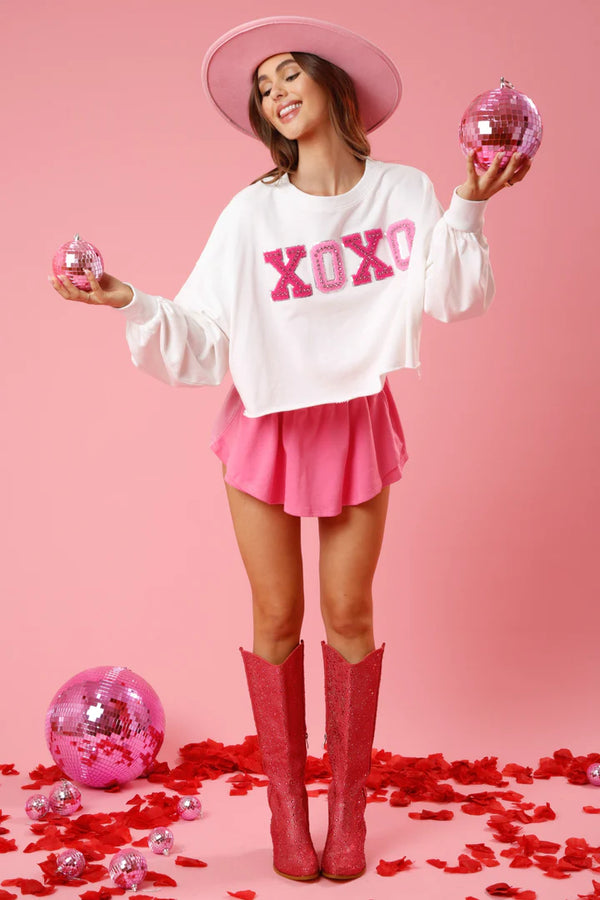 XOXO Rhinestone Patch Sweatshirt - White