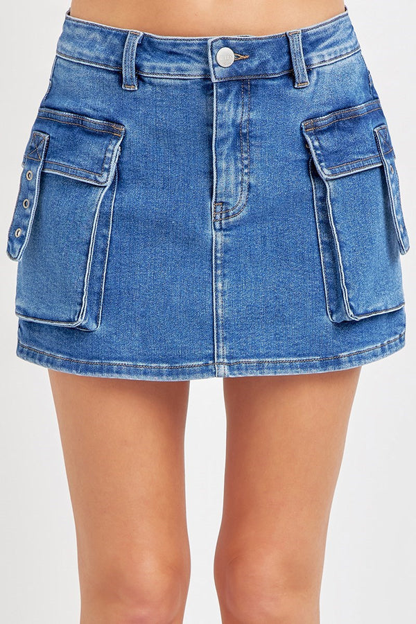 The Tate Denim Cargo Skort