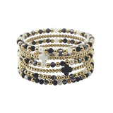 Crystal and Gold Beaded Set of 5 with Grey Crosses Stretch Bracelet