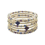 Crystal and Gold Beaded Set of 5 with Grey Crosses Stretch Bracelet