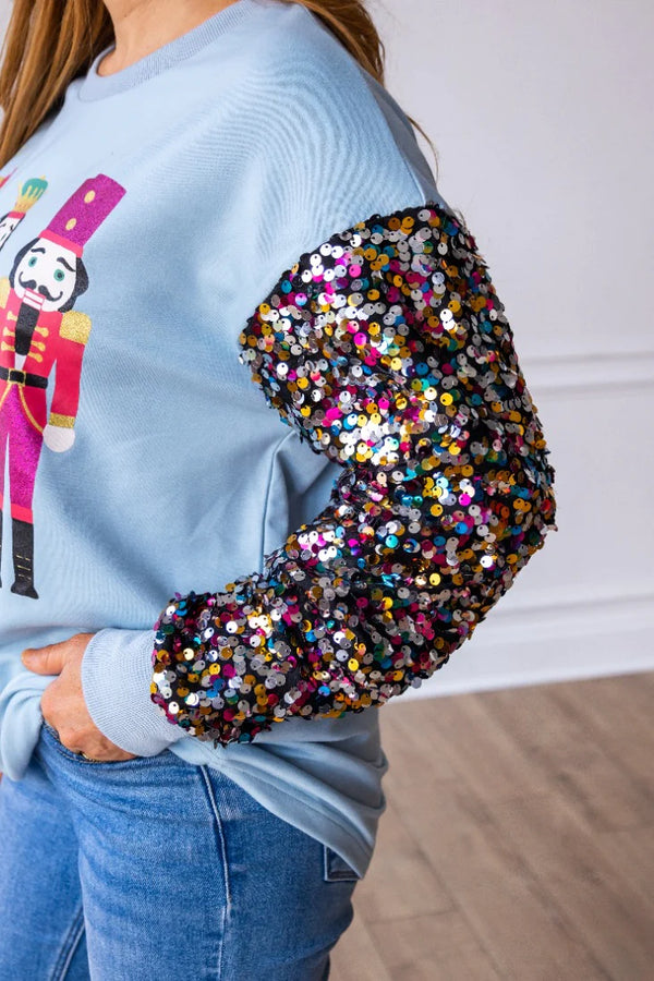 Nutcracker Sequin Sleeve Top