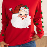 Sequin Santa Pom Pom Sleeve Pullover