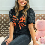 Halloween Bow Top with Sequin Sleeves