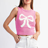 Bow Sleeveless Knit Sweater - Pink