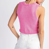 Bow Sleeveless Knit Sweater - Pink
