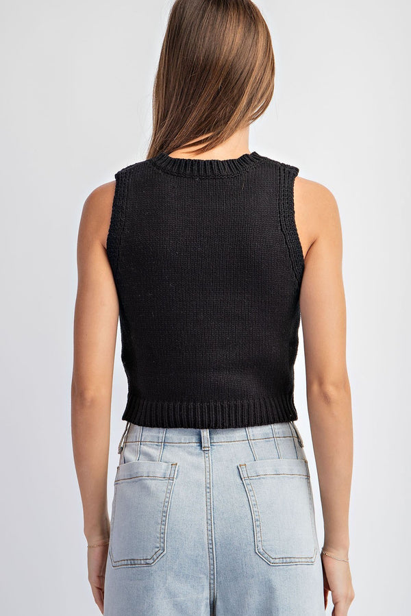 Bow Sleeveless Knit Sweater - Black