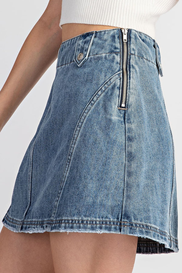 Mineral Wash Denim Mini Skirt