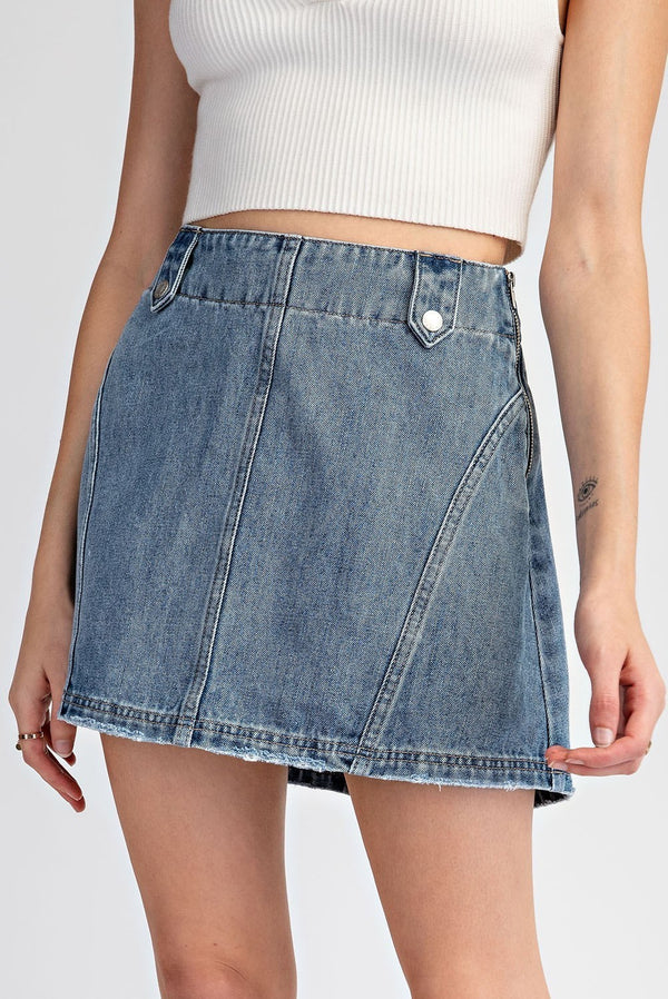 Mineral Wash Denim Mini Skirt