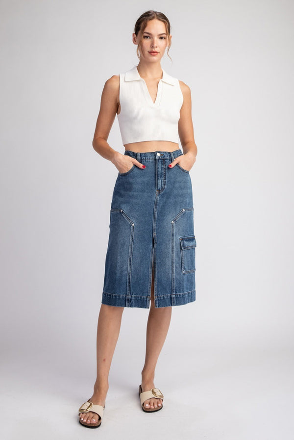 Denim Split Midi Skirt