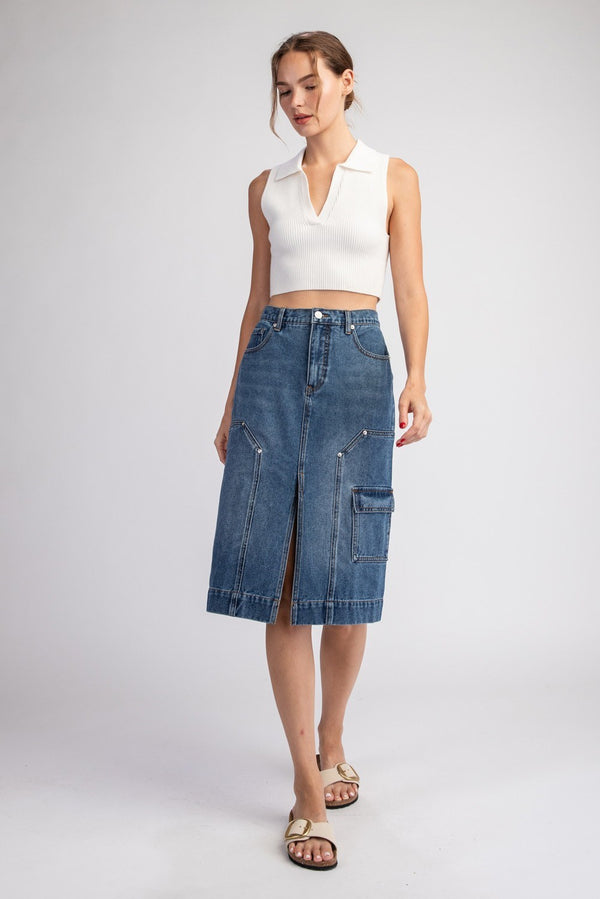Denim Split Midi Skirt