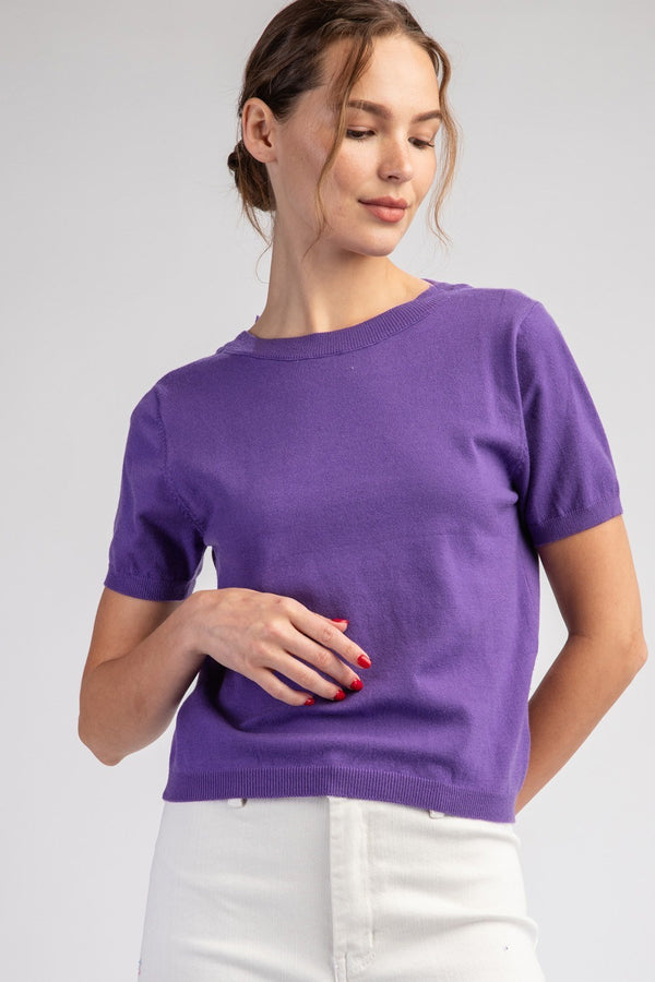 Mesh Bow Short Sleeve Sweater Top