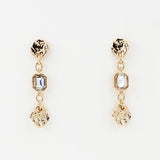 Gold Hammered Coin with Clear Crystal Drop Earring