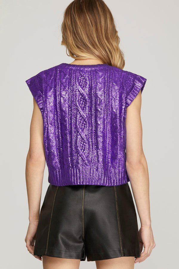 Metallic Purple Sleeveless Sweater