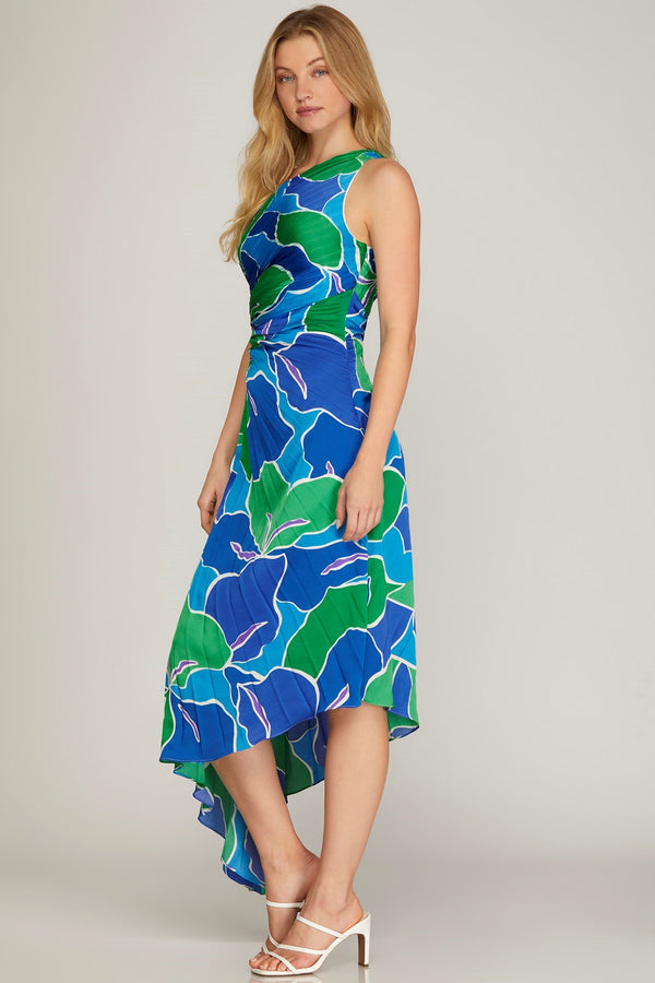 Take Me to the Tropics One Shoulder Dress - Blue and Green - ONLINE ONLY