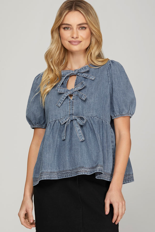 Lost In Love Denim Bow Top