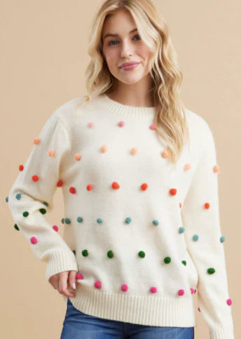 White Pom Pom Knit Sweater