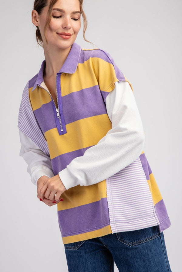 Purple and Yellow Striped Pullover