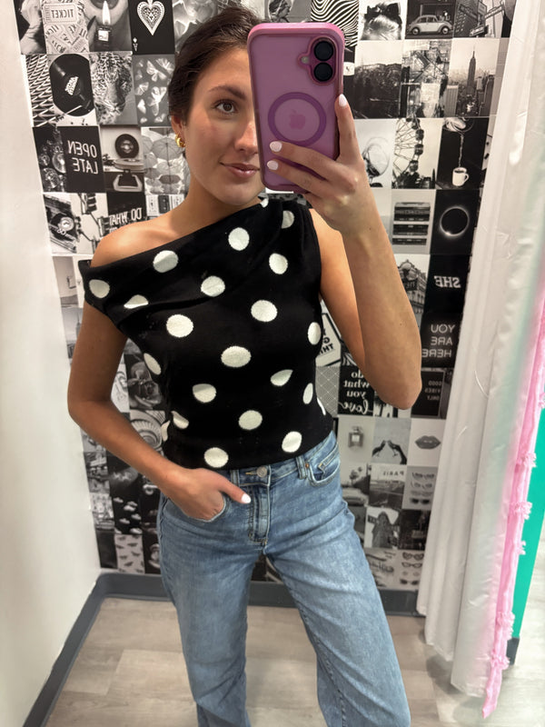 Spot On One-Shoulder Polka Dot Top
