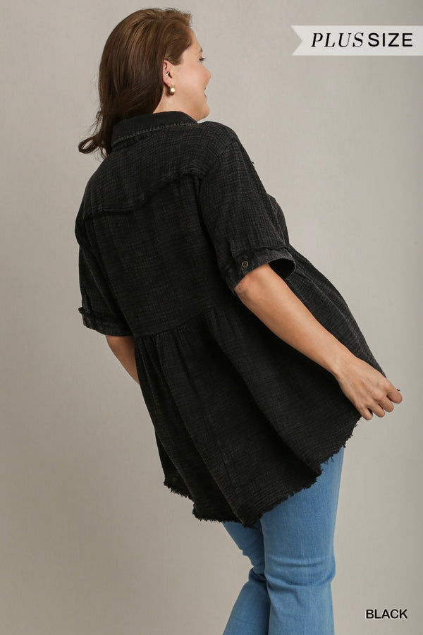 Mineral Wash Button Down Top | Plus Size