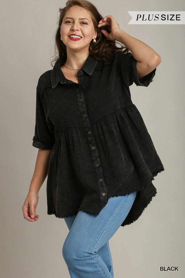 Mineral Wash Button Down Top | Plus Size