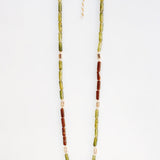 Olive Green and Brown Oval Stone Glass Beaded 32" Necklace