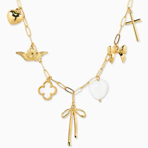 Chunky Bow Multi Gold Charm Necklace