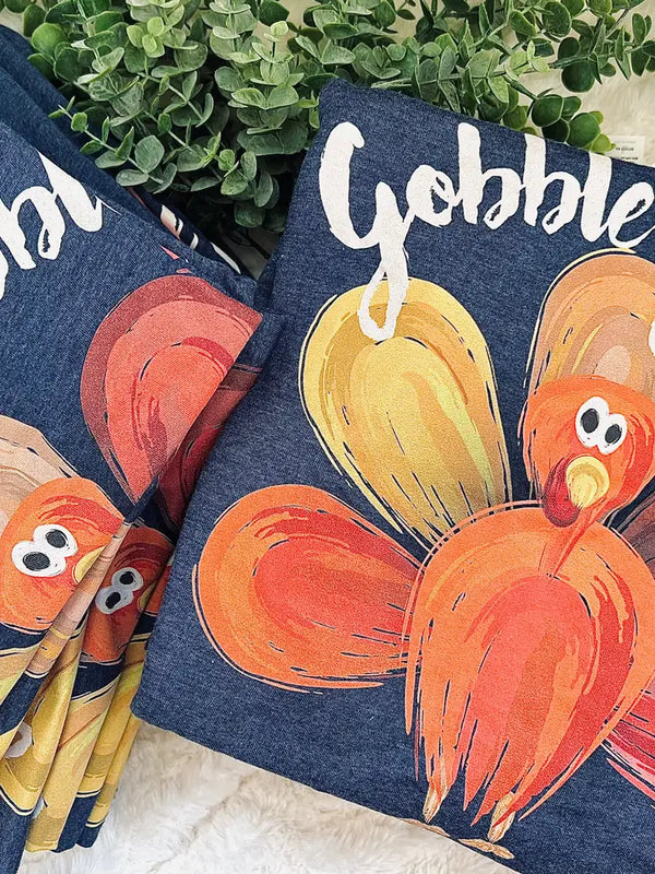 Gobble Gobble Turkey | Heather Denim | Short Sleeve
