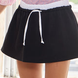 Contrast Waist Drawstring Scuba Boxer Micro Skirt