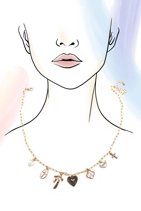 Charm Necklace Bow Cross Heart