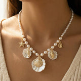 Pearl Shell Starfish Charms Pendant Necklace
