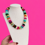 Circle with Gold Bead Necklace - Multi with Gold