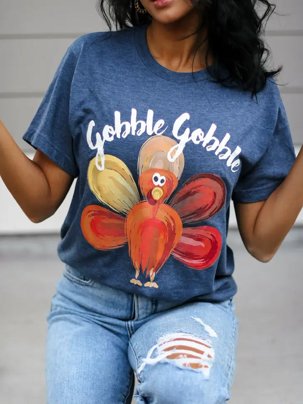 Gobble Gobble Turkey | Heather Denim | Short Sleeve