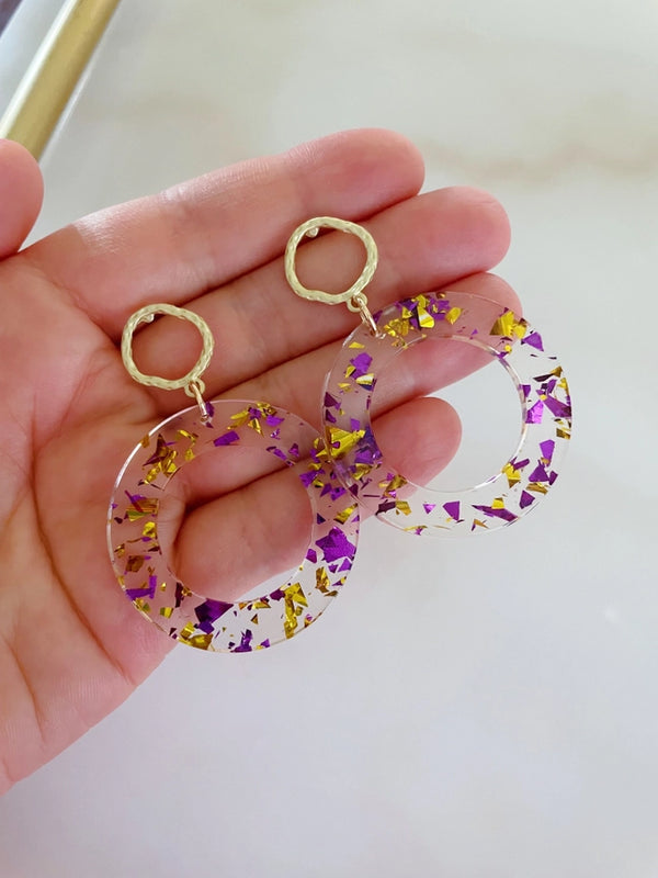 Purple and Gold Resin Earrings