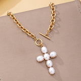 Large Pearl Cross Toggle Necklace | 80N93068