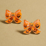 Jack O Lantern Pumpkin Bow Post Earrings Jewelry