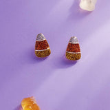 Halloween Candy Corn Enamel Titanium Post Earrings