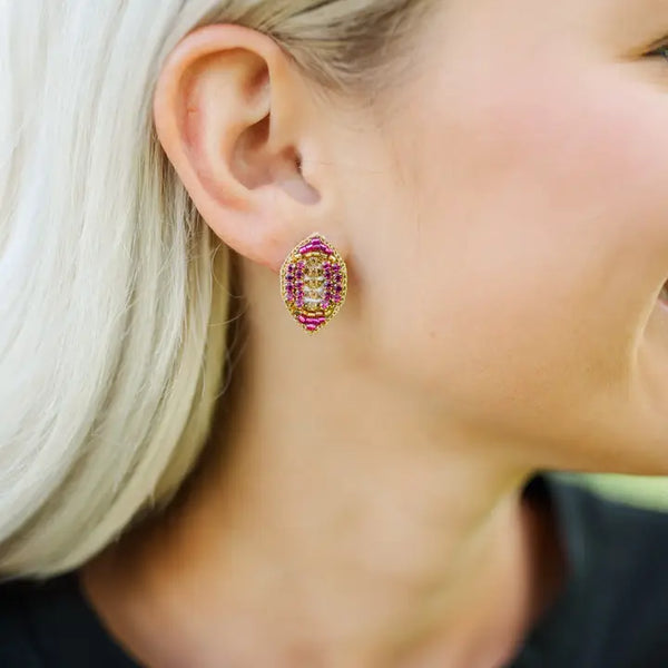 Beaded Purple and Gold Football Stud | Taylor Shaye