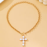 Large Pearl Cross Toggle Necklace | 80N93068