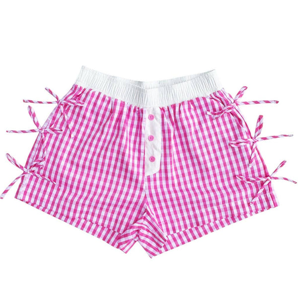 BB-4828 BUTTON BOW GINGHAM BOXER SHORT PINK