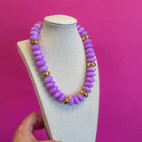 Circle with Gold Bead Necklace - Purple and Gold