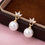 Cz Crystal Floral Pearl Drop Earrings | 80E61986