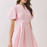 Matching Belted Puff Sleeve Mini Dress