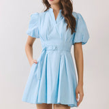 Matching Belted Puff Sleeve Mini Dress