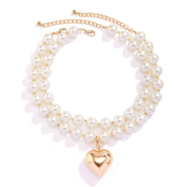 Pearl Beaded Heart Necklace