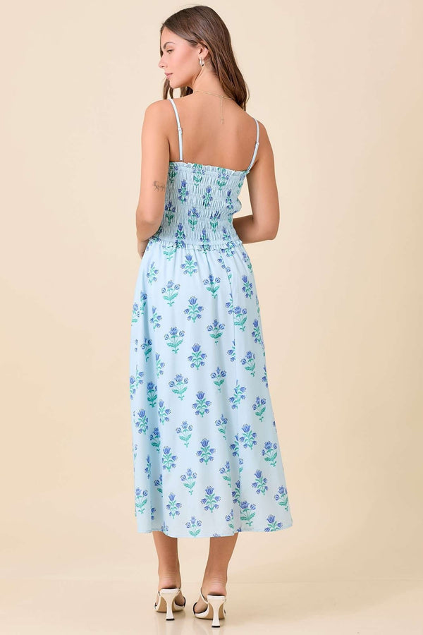 Put You First Blue Floral Midi