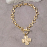 Matte Metallic Cross Charm Toggle Chain Bracelet