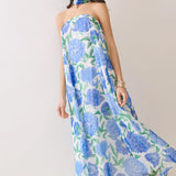 Strapless Floral Maxi Dress with Convertible Scarf | Blue
