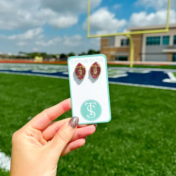 Beaded Purple and Gold Football Stud | Taylor Shaye