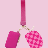 Double Pouch Wristlet- Pink Checkered